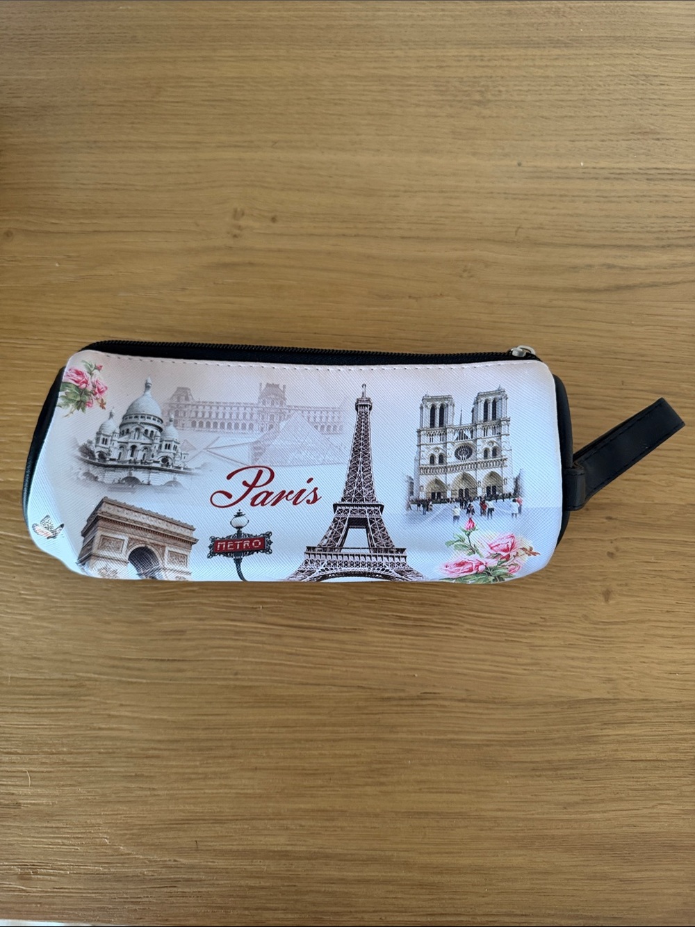 Paris Landmark Cosmetic Pouch in White with Black Trim